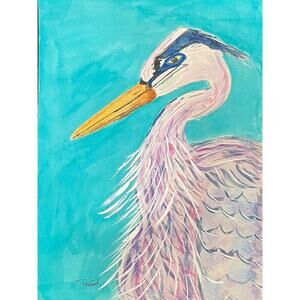 Hand painted watercolor original painting heron kingfisher bird